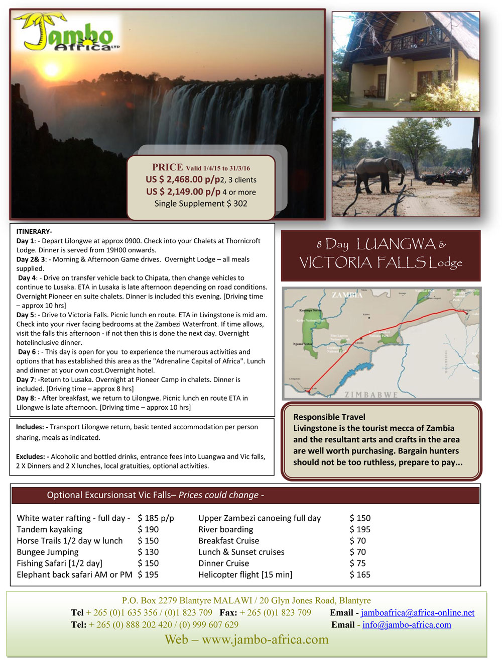 8 day Luangwa & Victoria Falls Lodge